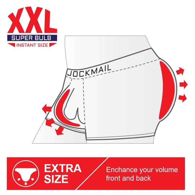 

JOCKMAIL Brand Enhancing Mens Underwear Boxers Trunks with Sexy Bulge Gay Penis Pouch Front + Back Double Removable Push Up Cup