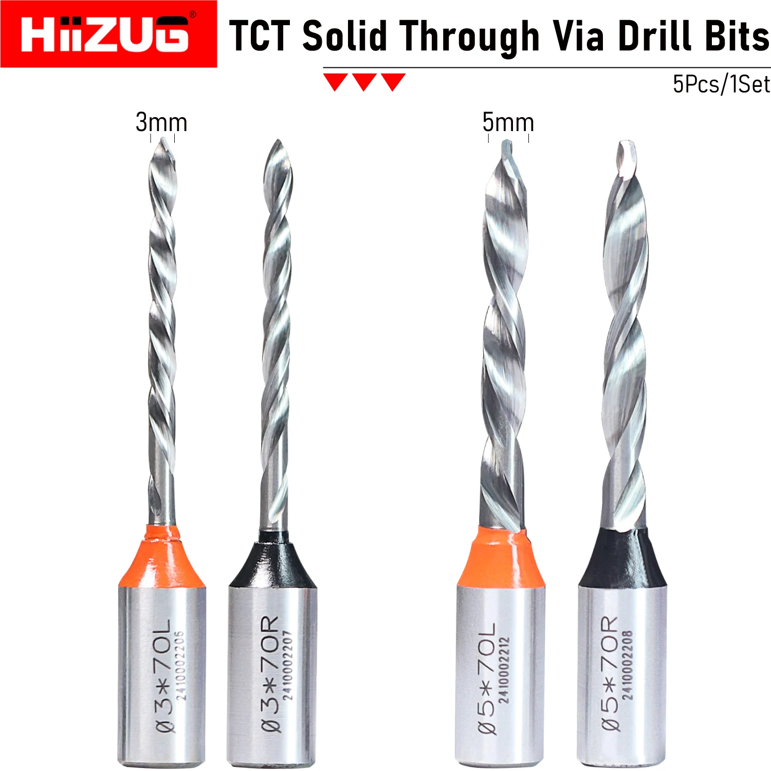 

5Pcs TCT Solid Through Via Drill Bits L /R Rotation Tool with 10mm Shank for Woodworking Drilling Wood Hole Drill Bits
