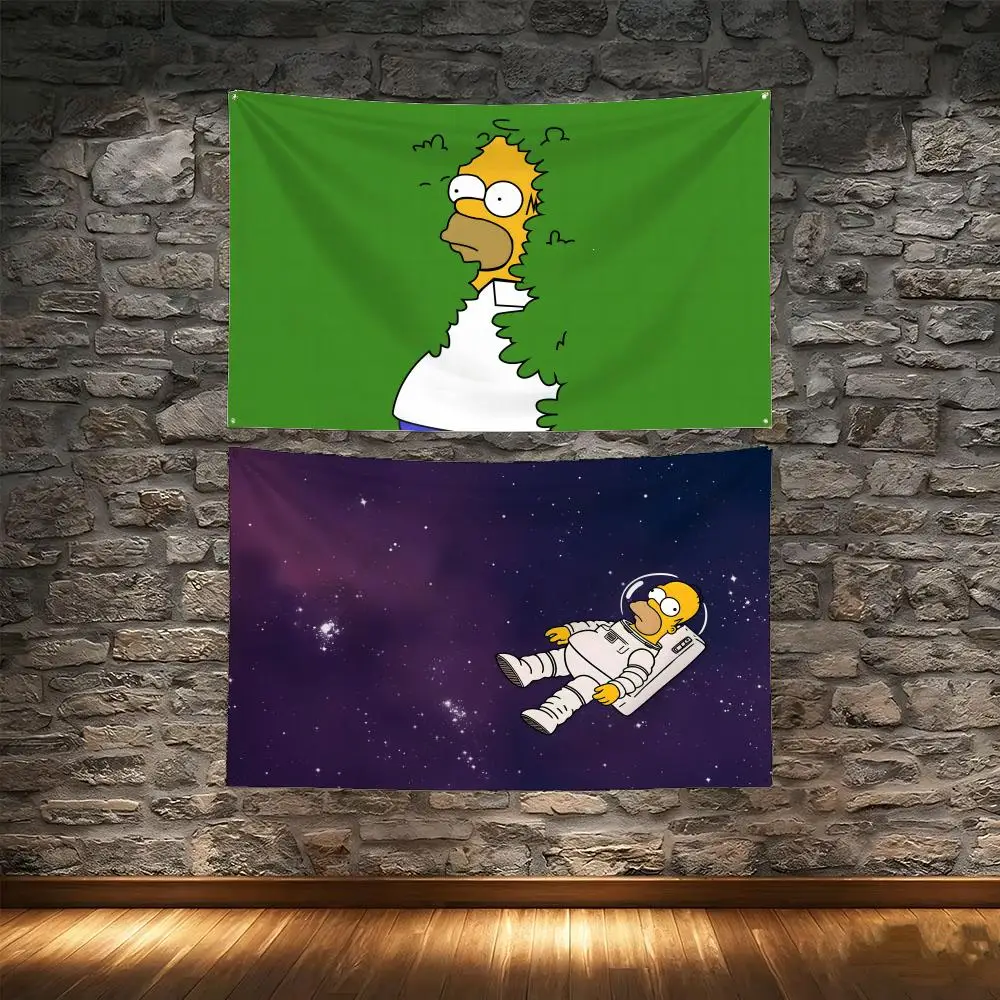 Yellow Cartoon Man H-Homer Simpson Flag Flags Tapestry Creative Pattern Photo Living Room Wall Art Party Outdoor Decor