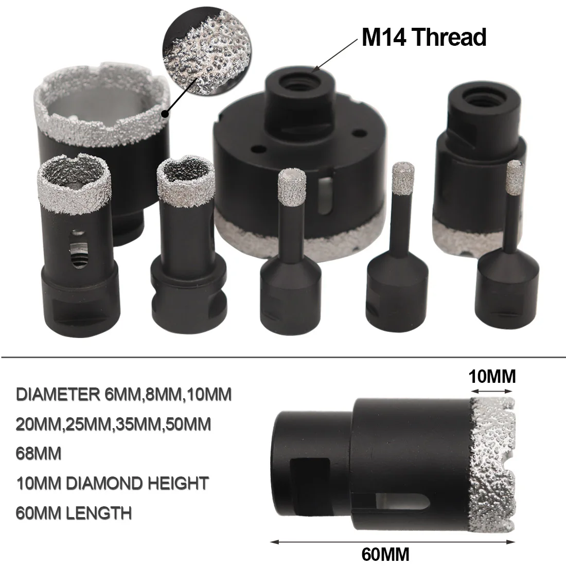 DT-DIATOOL 3pcs 6/8/10MM Dry Diamond Drilling Core Bits Cutter for Ceramic Tile  Porcelain Hole Saw Hole Drill Bits Opener M14