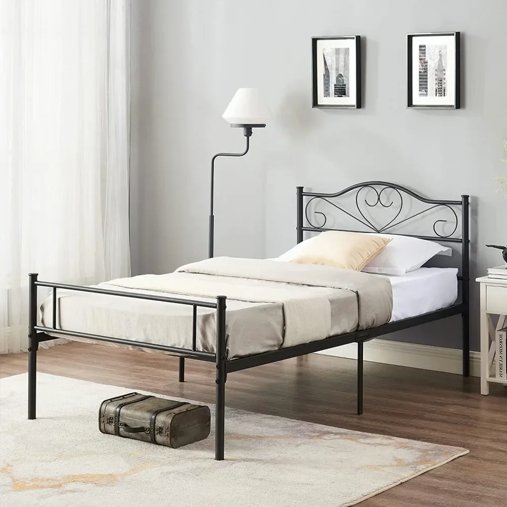 Metal Plataforma Bed Frame com cabeceira, aço Slats colchão Foundation, sem Box Spring Needed
