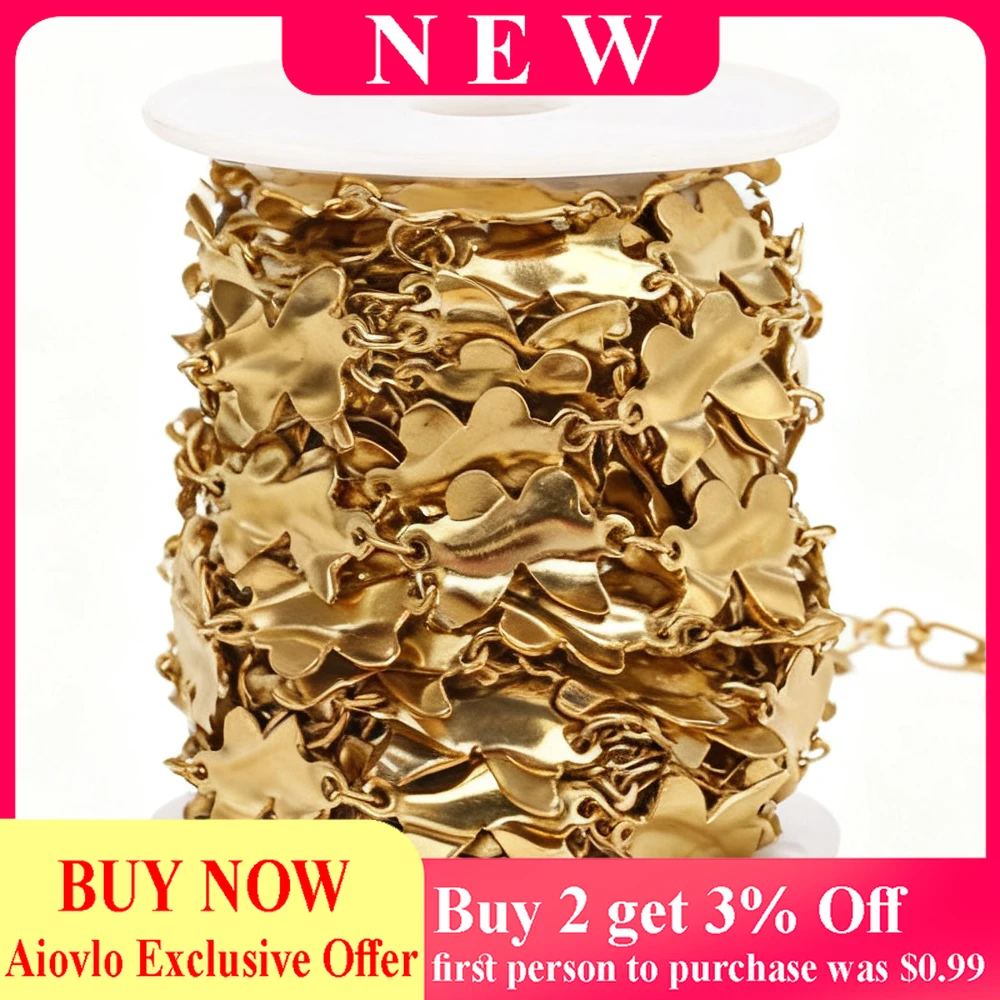

1 Meter 18K Gold Plated Butterfly chain Bulk Stainless Steel Ripple Chain for DIY Necklace Bracelet Jewelry Making Wholesale