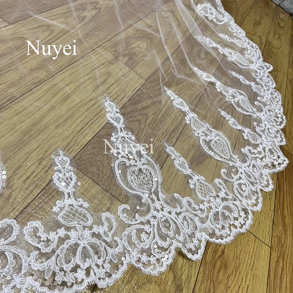 Bling Sequin Lace Soft Tulle Wedding Veil 3M Long White/Ivory Bridal Veil dengan Sisir One Layer Veil Wedding Accessories Velo De