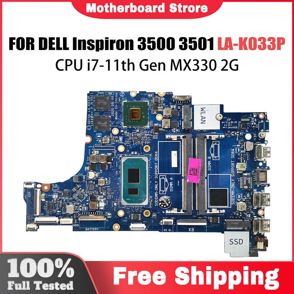 LA-K033P Mainboard For Dell Inspiron 15 3501 Vostro 3400 3500 Laptop Motherboard With CPU i5 i7 11th Gen MX330 GPU DDR4