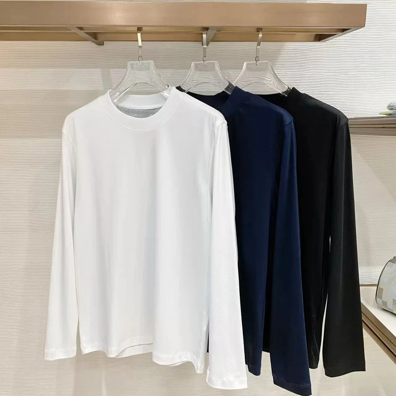 Italy BC old money style men's light luxury round neck long sleeve casual simple T-shirt
