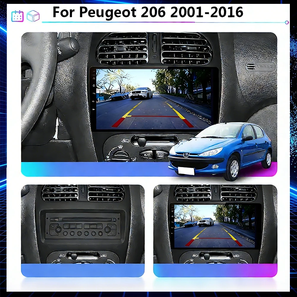 Android 17 Radio Car for Peugeot 206 206CC 206SW 2001 - 2016 Multimedia Automotiva Carplay Pantalla Coche Camera Head Unit Audio