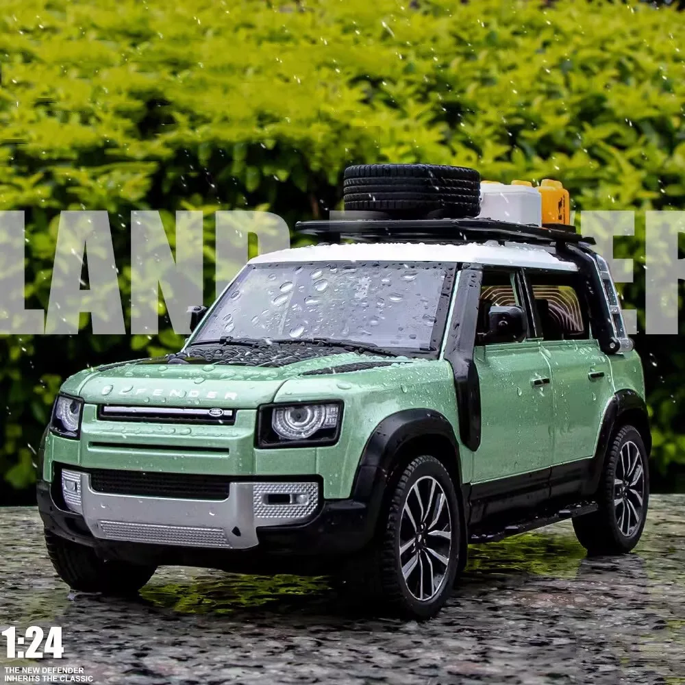 1/24 Land Rover Defender Model Toys Car Die Cast Alloy Outdoor Version 6 Door Can Be Opened Sound Light Pull Back Models Gifts