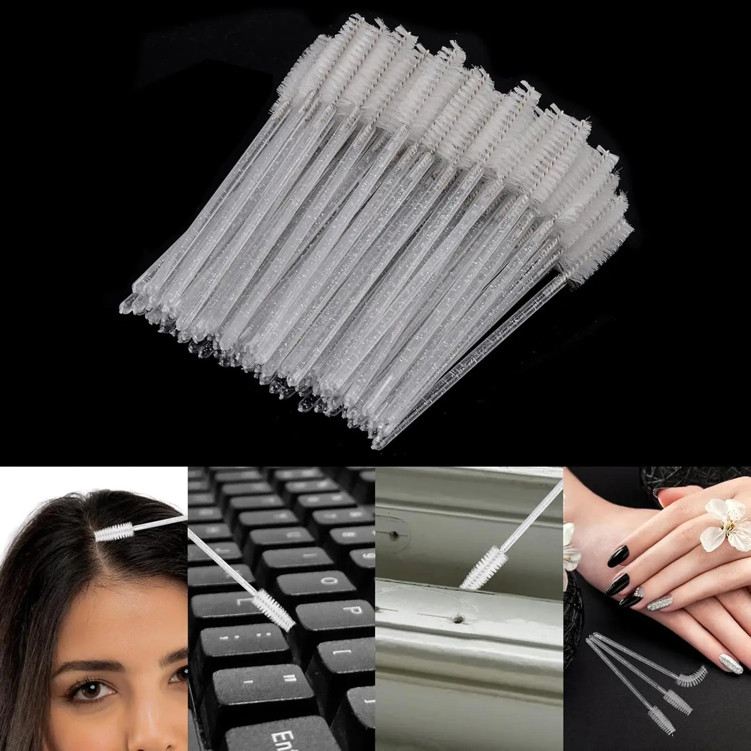 300 Pcs Aplicadores de Máscara Descartáveis, Escovas Crystal para Extensões de Cílios, Kits de Maquiagem (Branco)