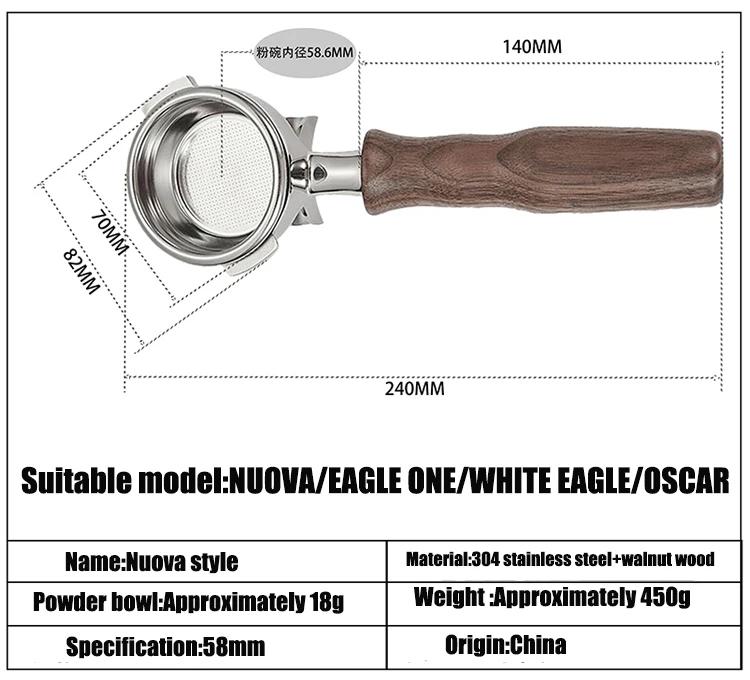 Portafilter de café com bico único, máquina de café, Nuova, Black Eagle, White Eagle, Oscar, 58mm