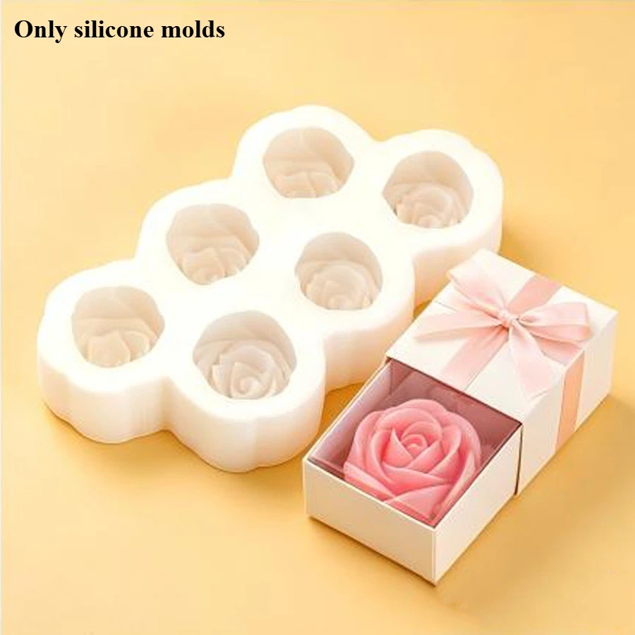 6pcs Set of Rose Flower Silicone Candle Mold, 3D Mini Flower Soap Candle Gypsum  Craft Molds, DIY Chocolate Gummy Cake Mould