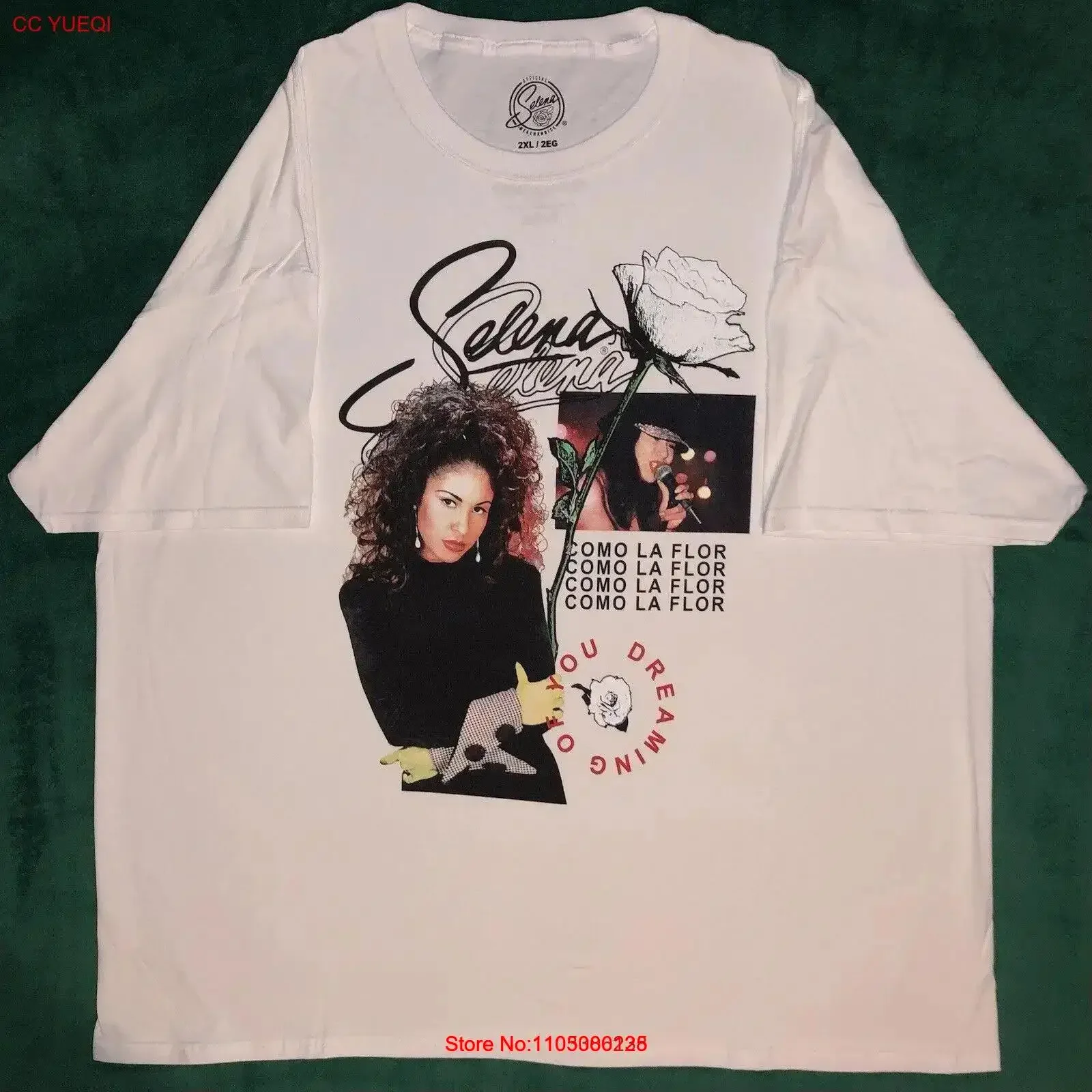 

Selena Como La Flor Dreaming of you Коллаж Белая футболка 2XL винтажная стираная уличная одежда унисекс Растянутая дизайнерская одежда