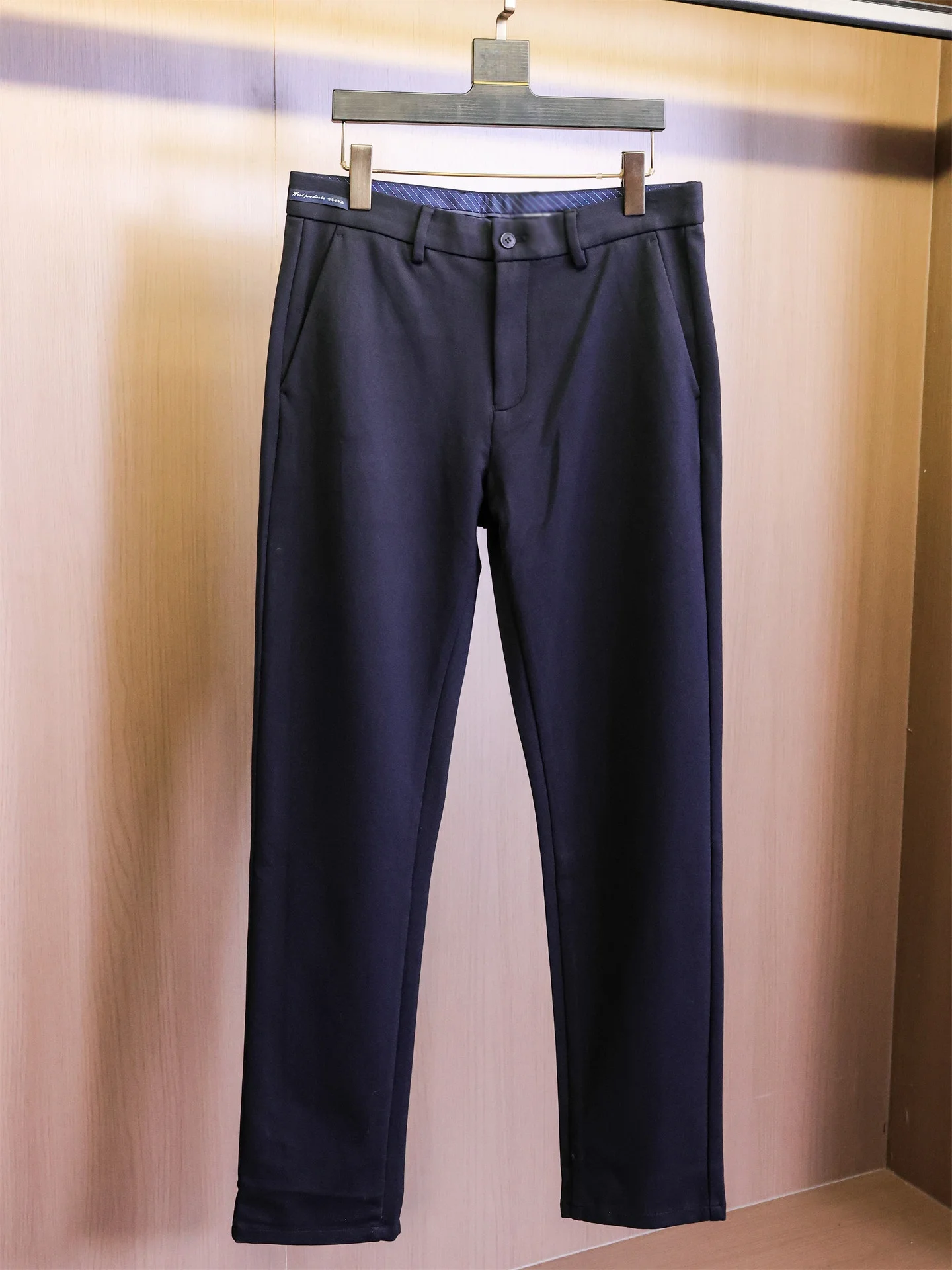

Thick Wool Blend Casual Men's Straight Leg Pants Warm Leisure Long Trousers Business Gentleman Pure Color M087