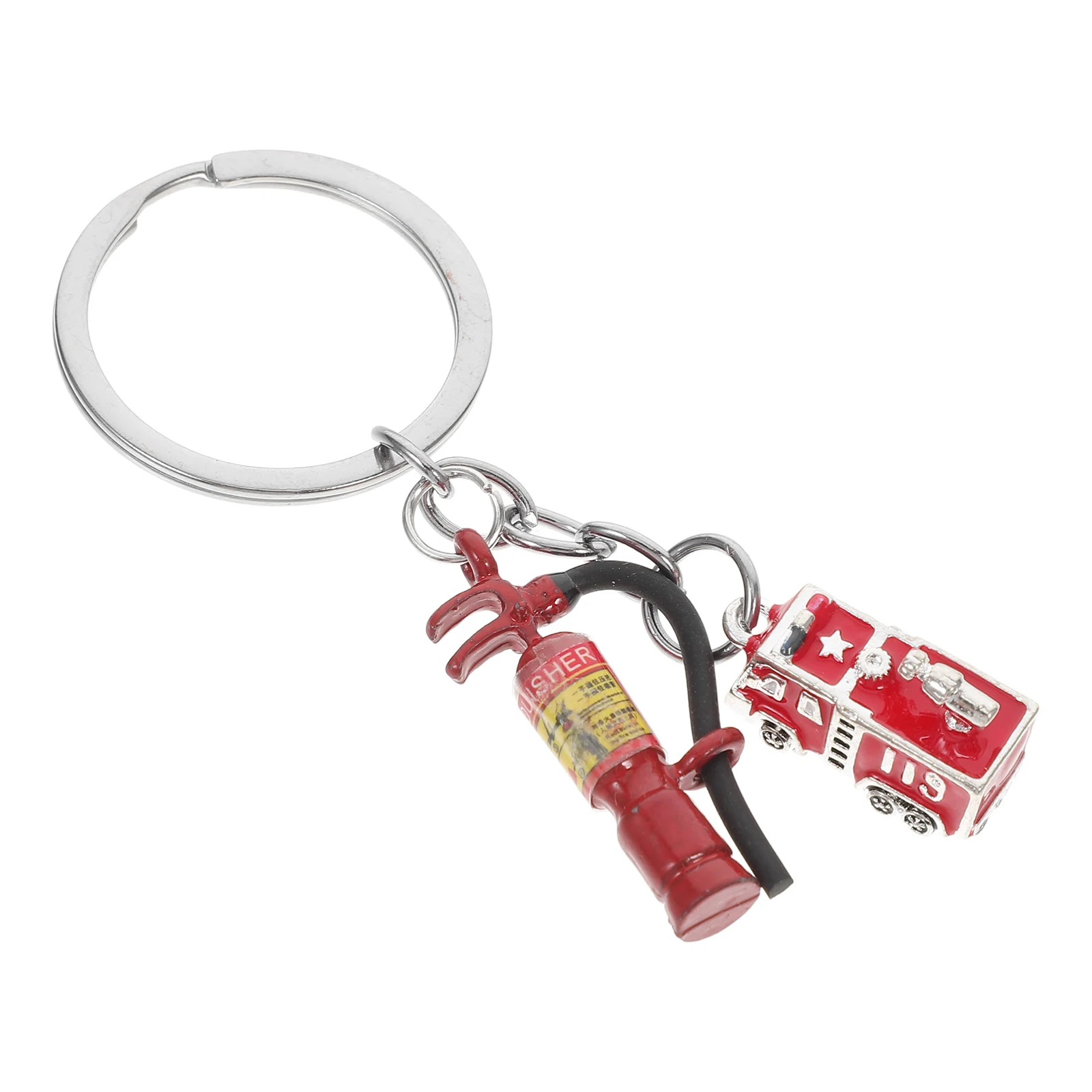 

1pc Fire Truck Hanging Keychain Metal Firefighter Key Ring Decor Hanging Charm Flame Fighting Pendant Bag Accessory