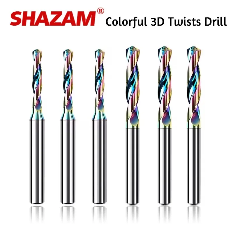 SHAZAM 3D Aluminum Colorful Coating Internal Cold Drill Tungsten Steel Central Outlet Water Carbide Twists Drill 3.0mm-20.0mm