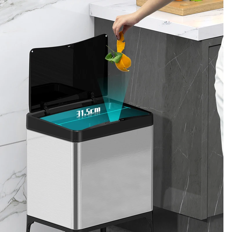 22L Smart Sensor Trash Can,Stainless Steel Rectangle Trash Bin,High Foot Rubbish Bin Kitchen Garbage Can Automatic Waste Bin