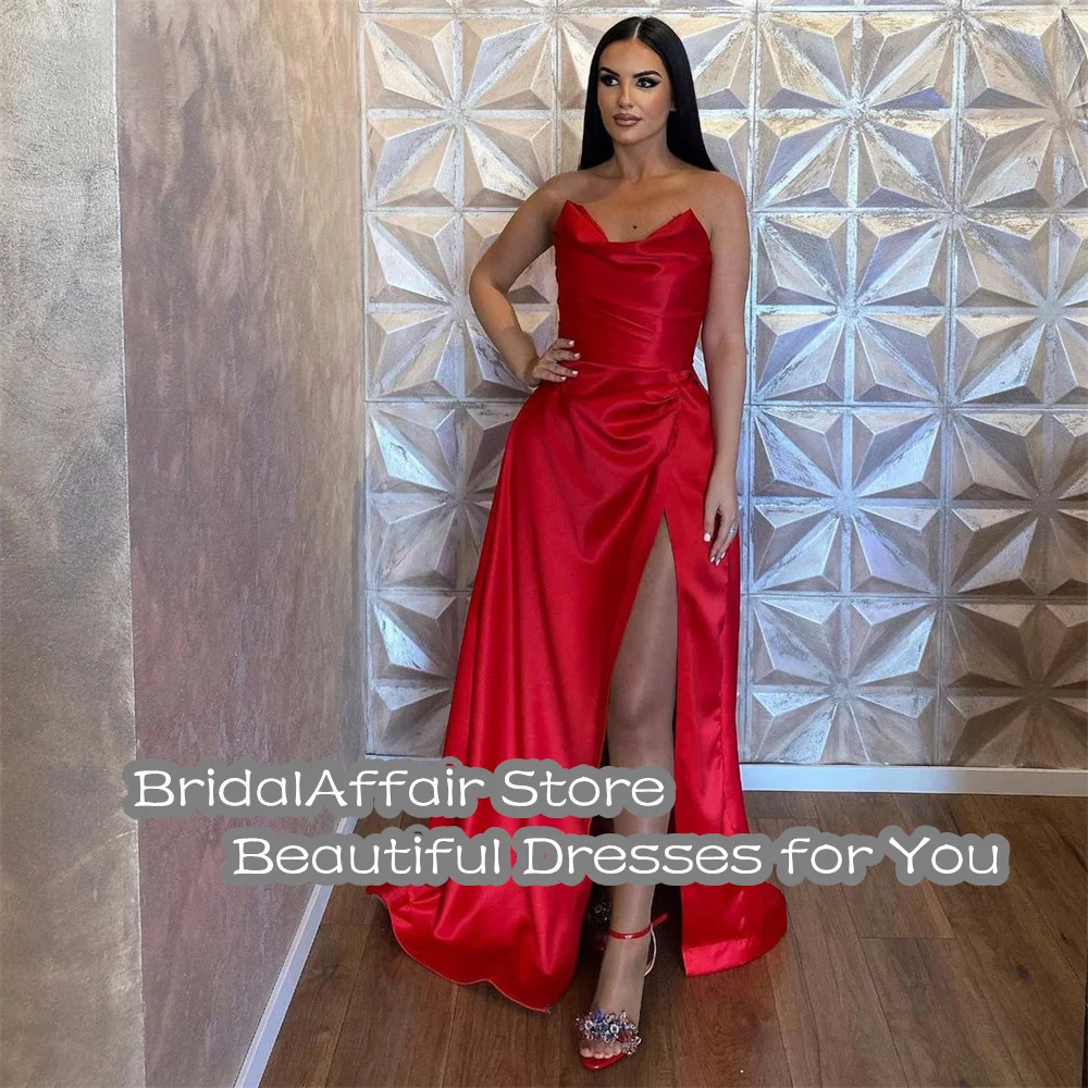 BridalAffair-Robe de soirée en satin fendue sur le côté A-ligne, robes de Rhformelles rouges, célébrité de Dubaï et Arabie saoudite, robe brillante, Off initié