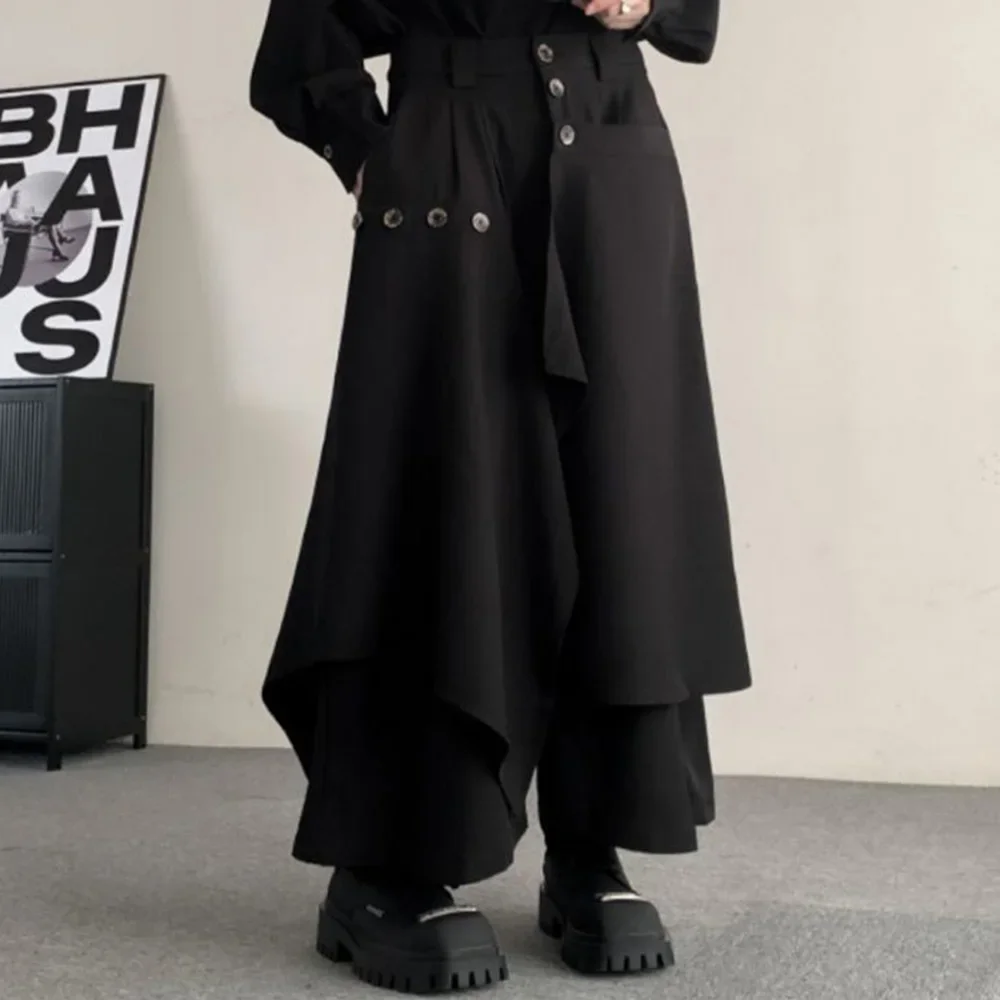 

Y2k Double-Layer Irregular Casual Skirt Pants Genderless Japanese Streetwear Side Hem Design Versatile Samurai Skirt Unisex