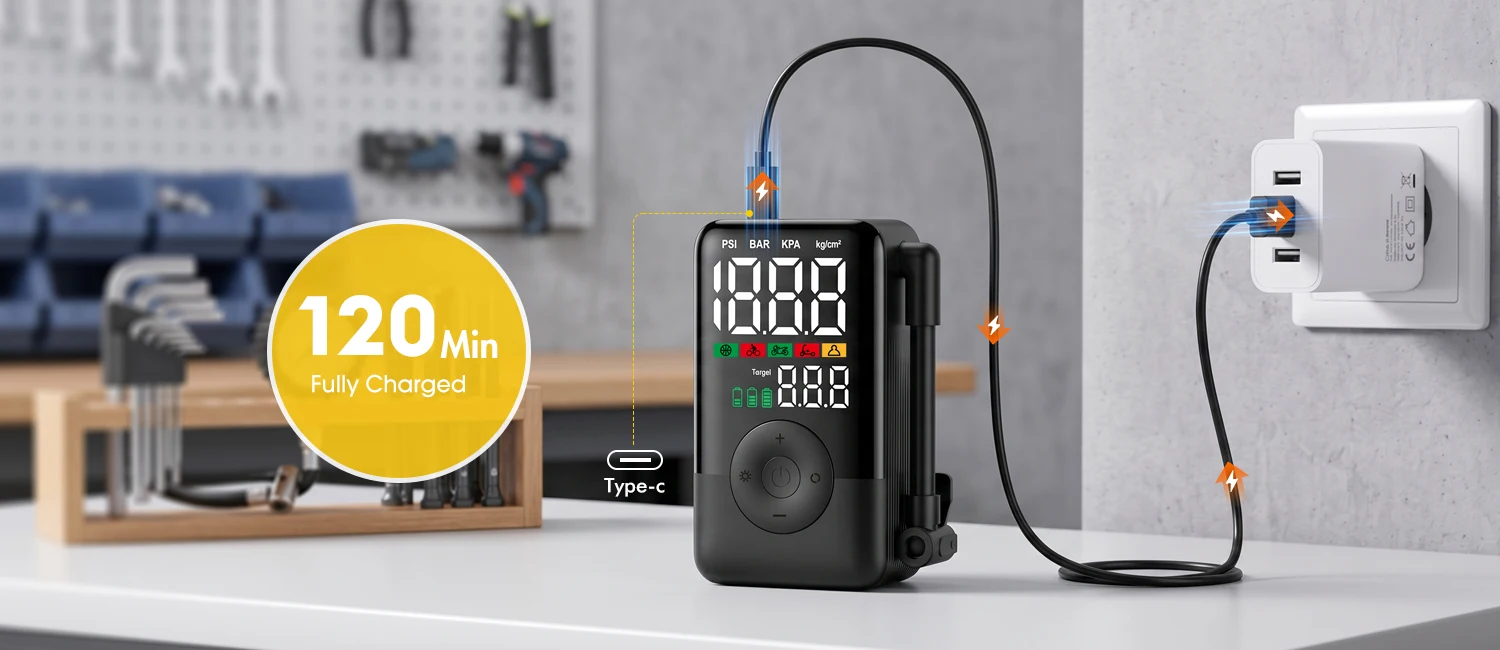 Tragbare Kabellose Elektrische Luftpumpe Reifenfüller Wiederaufladbarer Multifunktionskompressor 150PSI für Auto Motorrad Fahrrad Ball – Detail 3