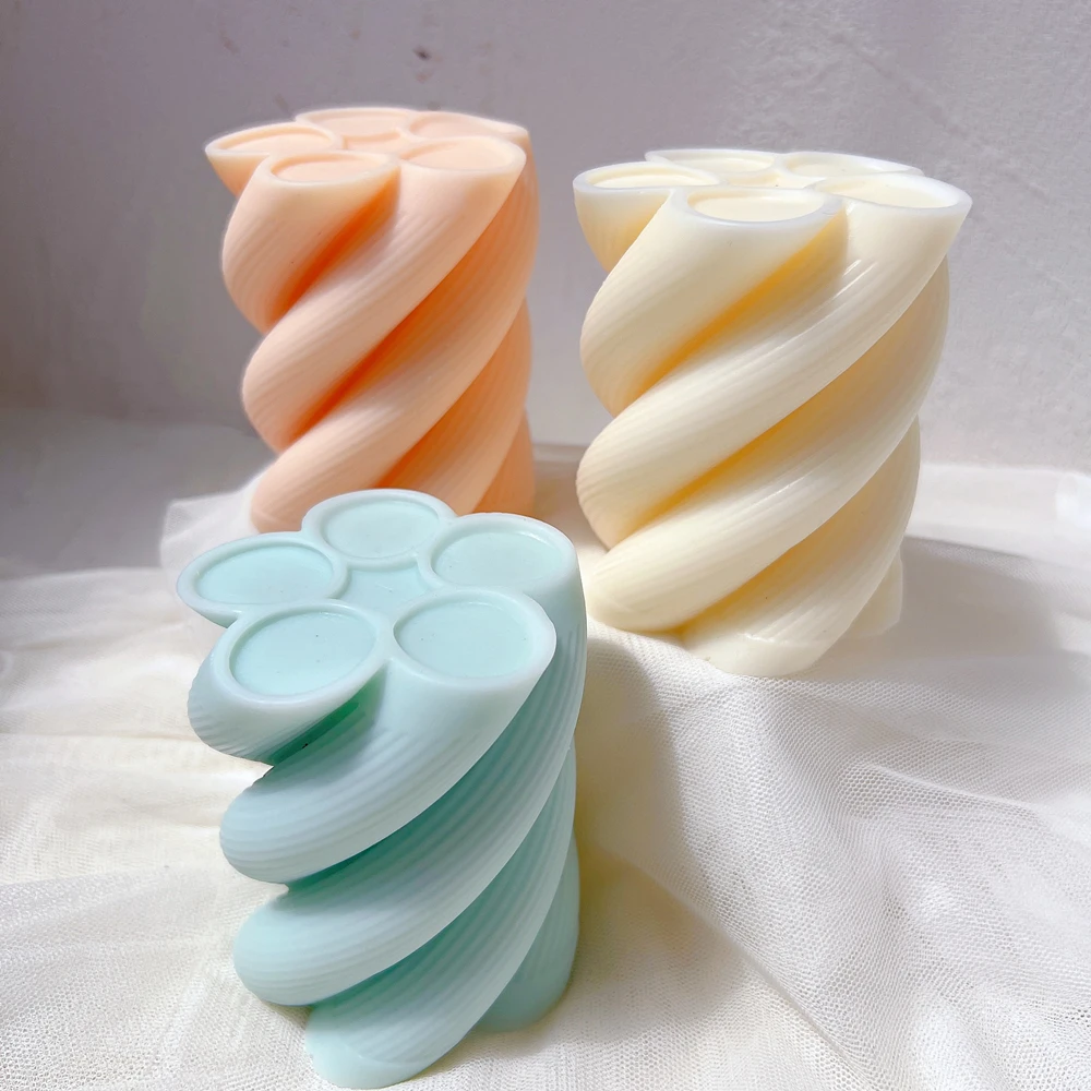 

Geometric Circular Column Candle Mold Wave Twirl Spiral Pillar Silicone Mould Ribbed Swirl Twisted Wavy Soy Wax Molds