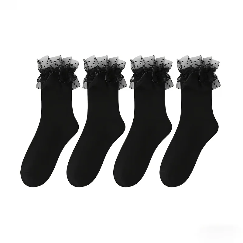 2 Paar Damen-Söckchen mit Spitze, Rüschen, Baumwolle, niedliche Prinzessinnen-Söckchen mit Spitze für Mädchen