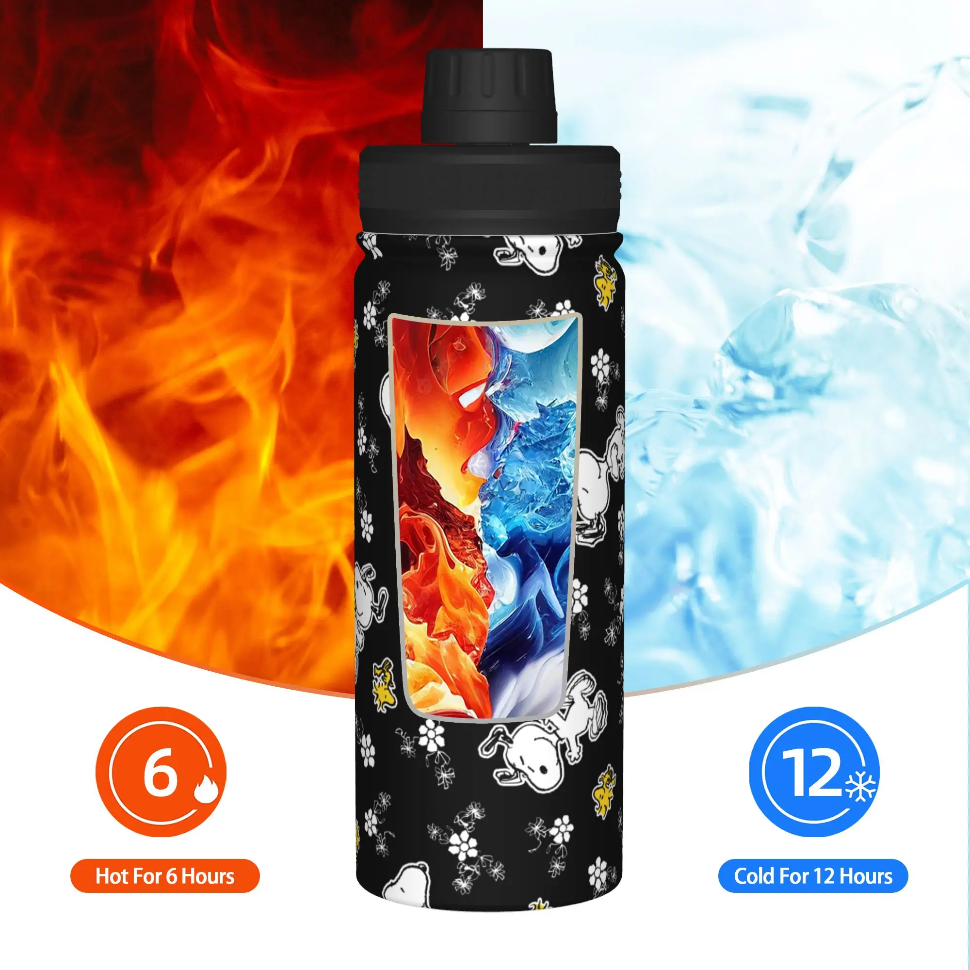 S-Dog-Snoopies Cartoon Fun Flowers 18OZ Sports Insulated Kettle  Coffee Cups Vacuum Flask Outdoor Mug Water Bottle view 6