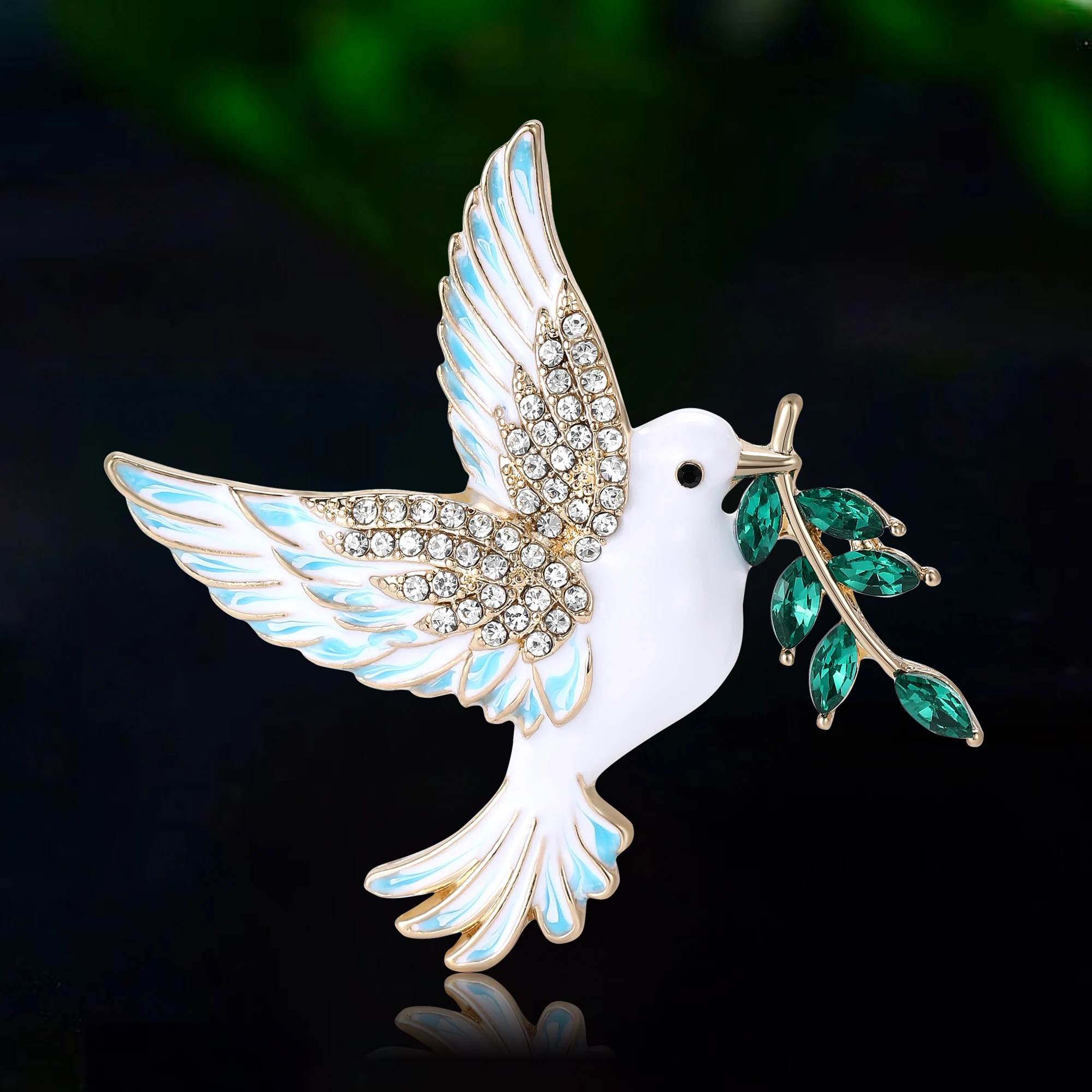 Enamel Peace Dove Biting A Willow Branch Brooch for Women Unisex Animal Pins Event Party Backpack Decoration Clothes Accessories