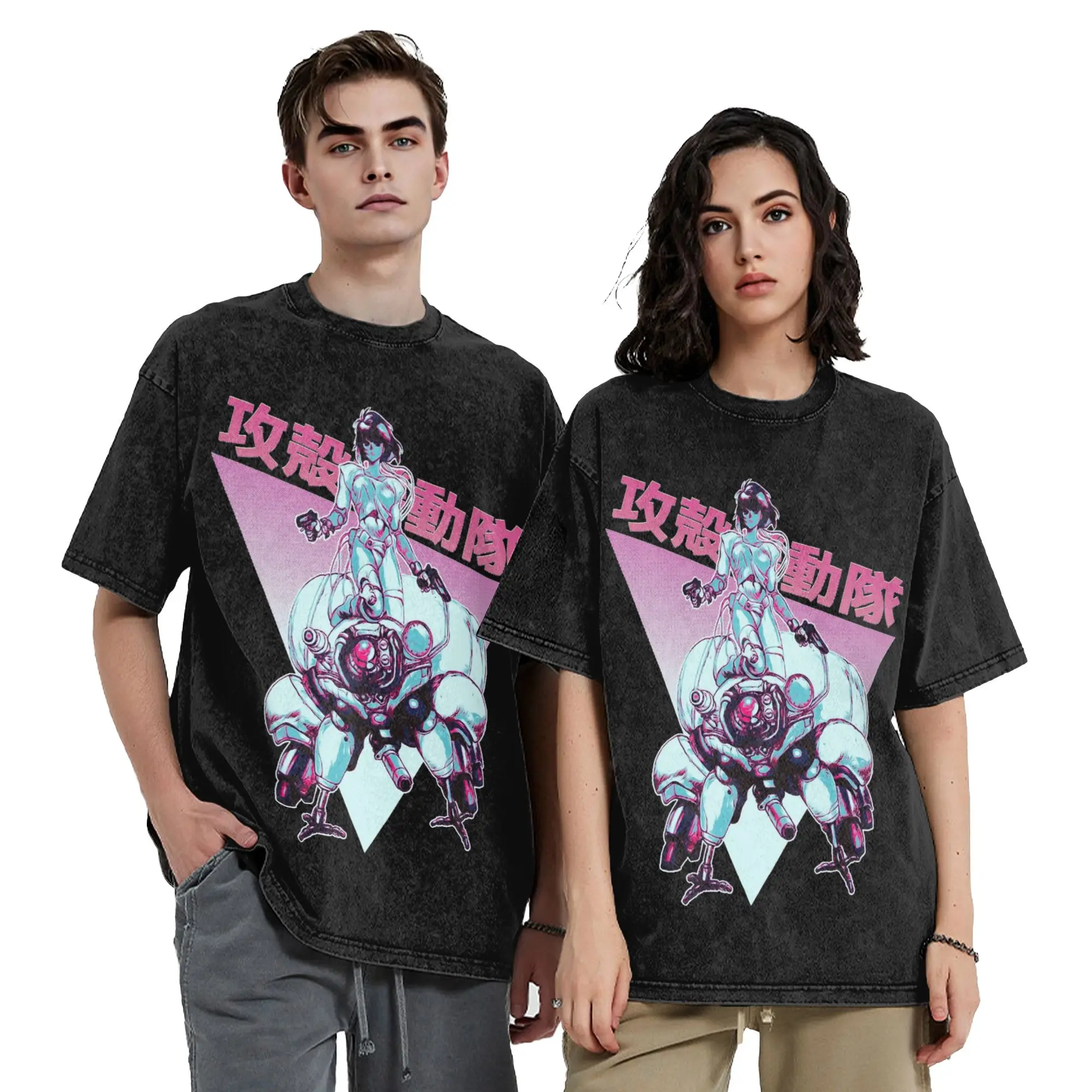 Retro Ghost in the Shell   Motoko Kusanagi Color B  Vintage Washed Tshirts For Men Women Crewneck Tops  Cotton Summer Tops