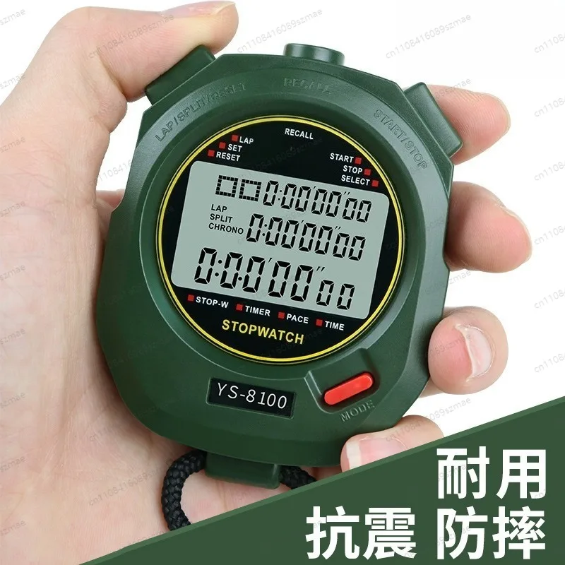 Professional 3-Row 100-Lap Memory Stopwatch, 0.01s Precision with Alarm Calendar, for Sports Training