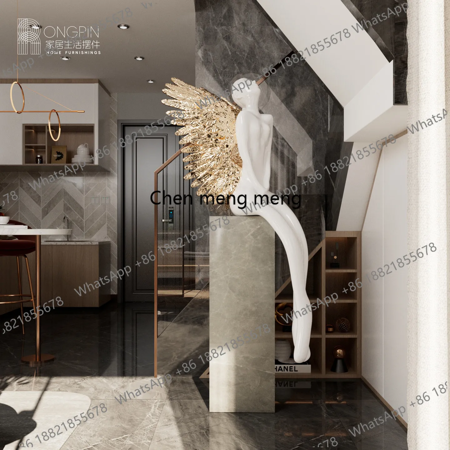 Modern light luxury angel statue floor-to-ceiling welcome sculpture hotel clubhouse model room front desk art deco ornament
