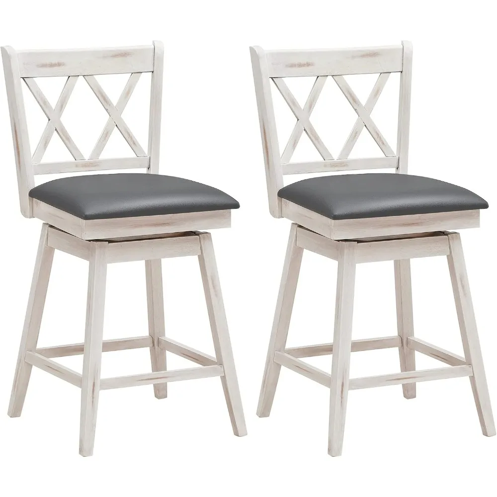 

Bar Stool Set of 2, 360° Swivel Counter Height 25inch Bar Stool with Foot Rest Upholstered Cushion & Ergonomic Backrest