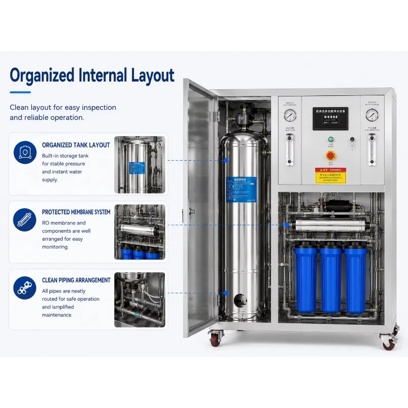 Commercial Reverse Osmosis 250LPH 6TPD Enclosed Cabinet With Buffer Tank For Semiconductor Workshop RO