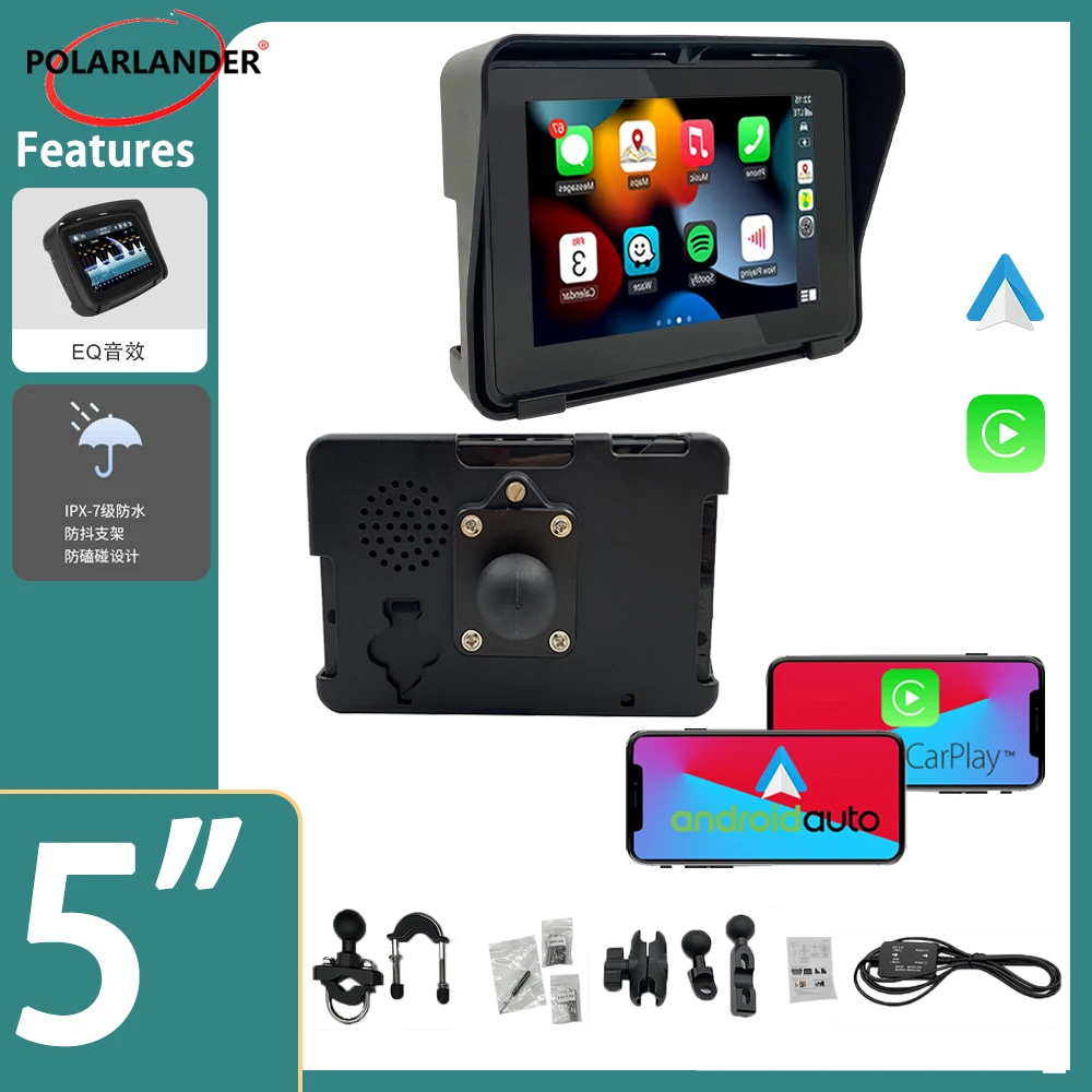 Motorcycle Navigator Carplay Android Auto Mounting Bracket Display 5 Inch Motorbike GPS Full Body  Waterproof