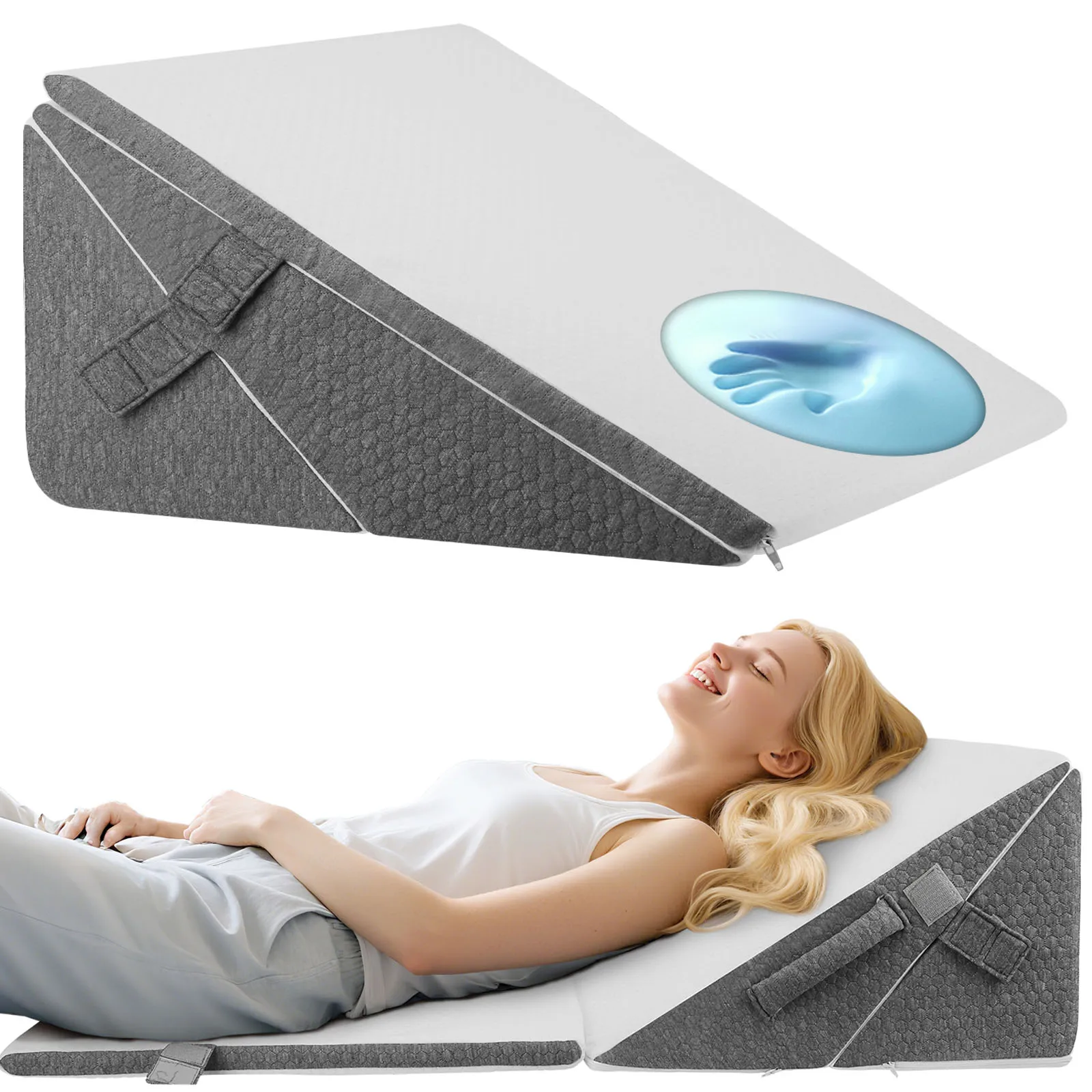 Keilkissen-Set, Schaumstoff-Keilkissen für postoperative Rücken-, Bein- und Knieunterstützung, verstellbar in der Höhe von 7,5-12 Zoll.