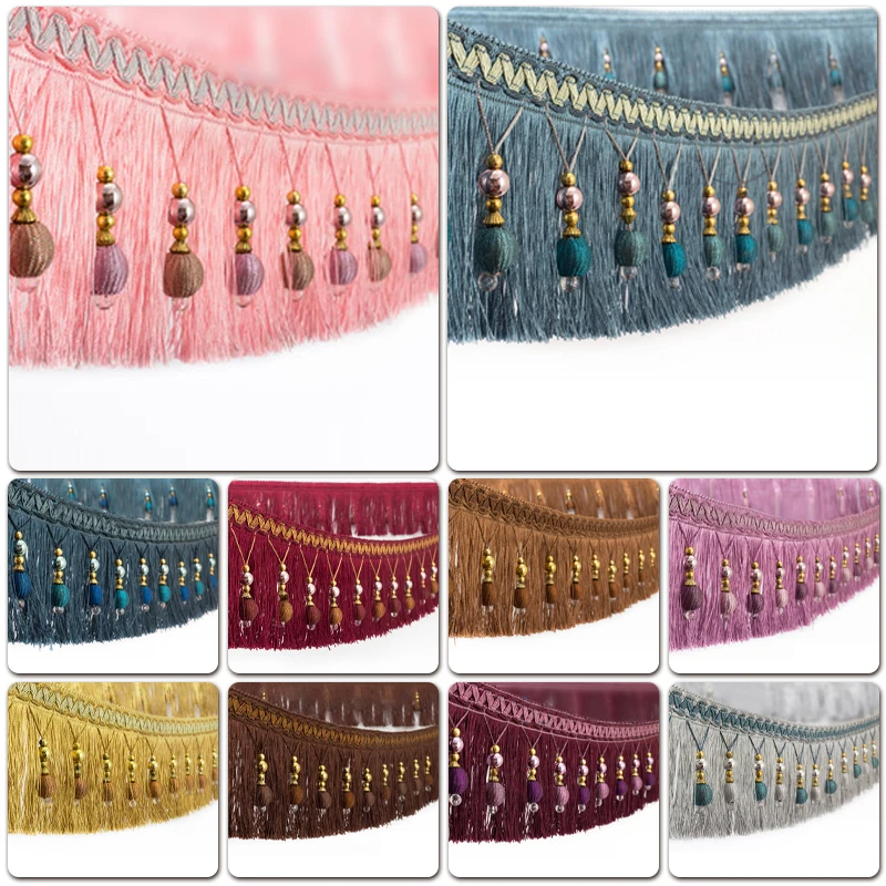 3M Luxury Exquisite Curtain Tassel Beaded Fringe Trimming Braid Trim Pom Pom Upholstery Curtain Edging DIY Decor Accessories