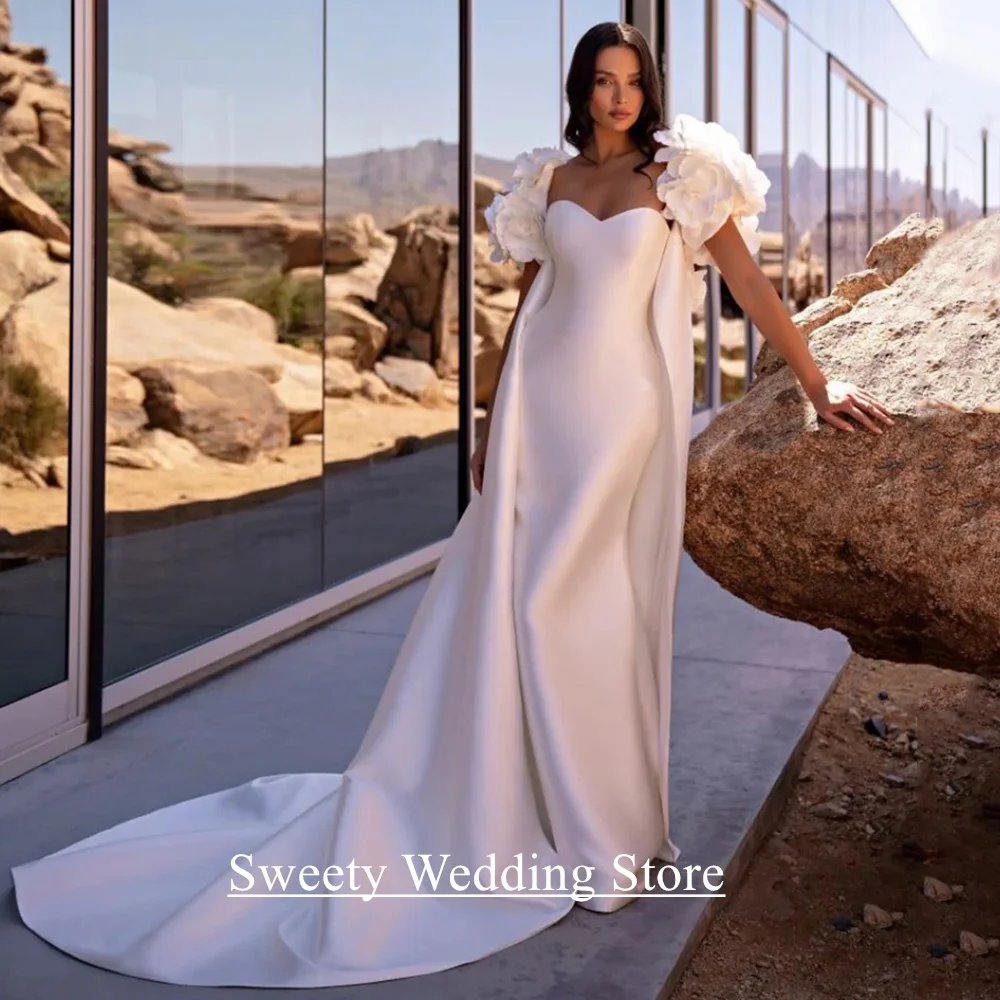 Vestido de casamento moderno com flores capa personalizado querida sem mangas tribunal trem sereia vestido de noiva robe de mariee