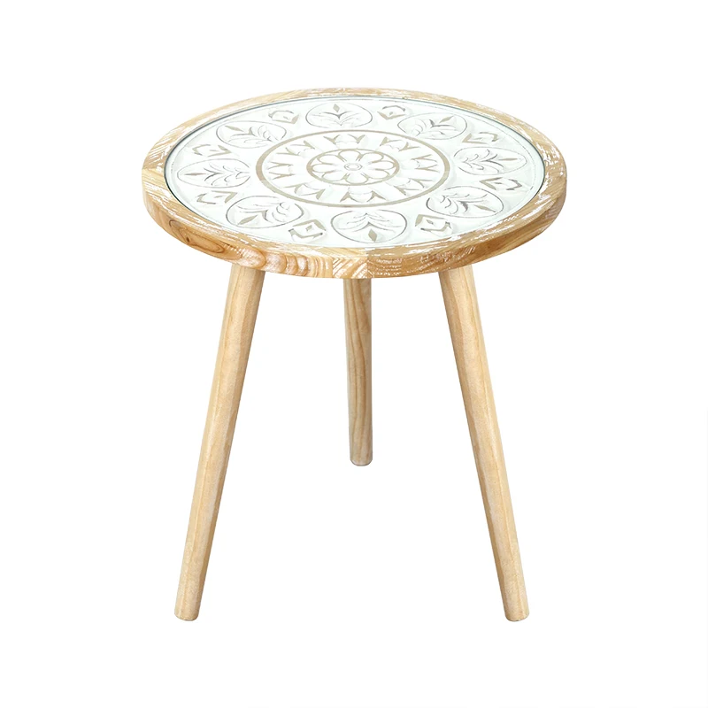 

Retro old solid wood small coffee table balcony small round table American garden bed and breakfast sofa side table