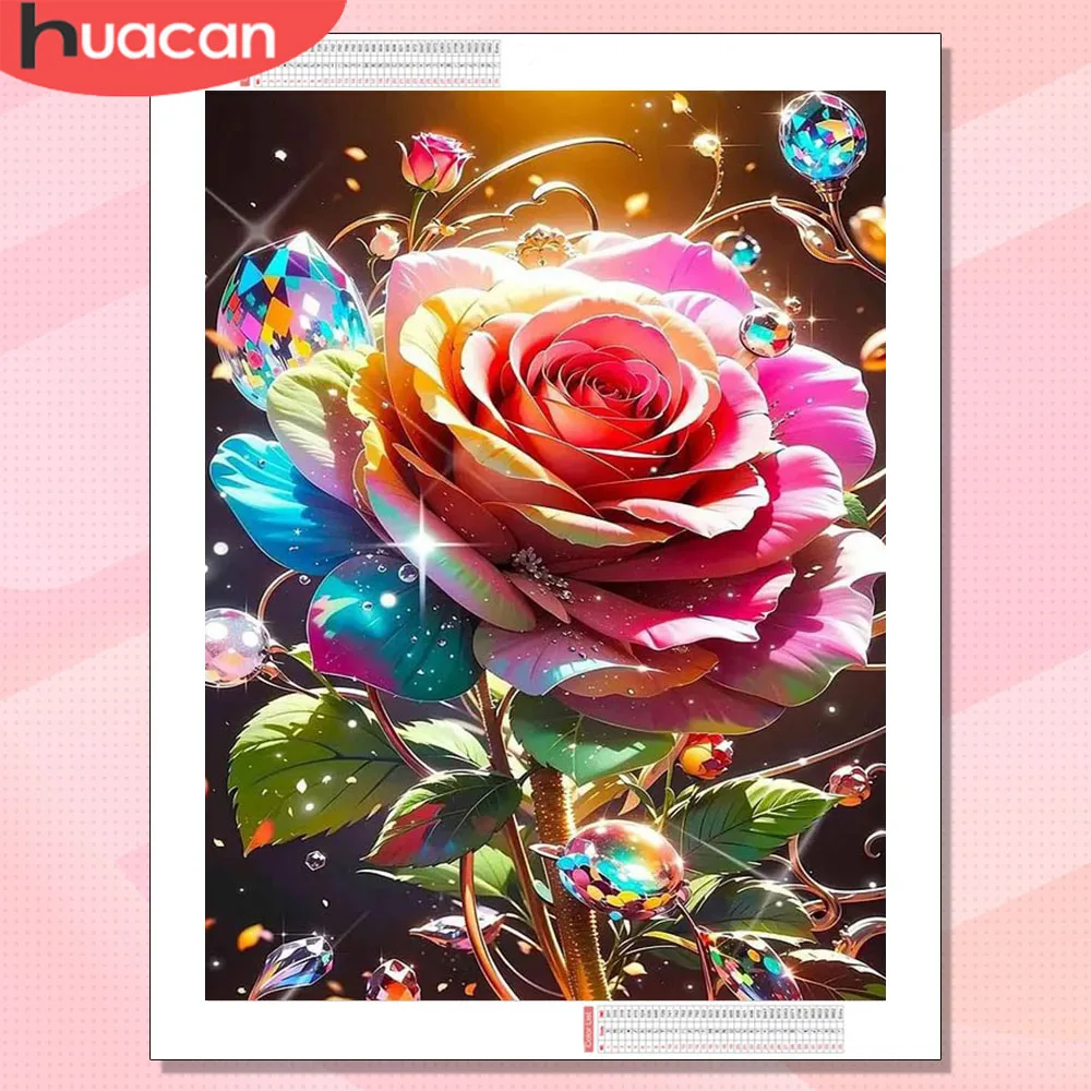 HUACAN Diamant-Gemälde, Rosenblüten-Mosaik, komplette Sets, florales Bild aus Strass, handgefertigt, für Zuhause, Wohnzimmer, Kunsthandwerk