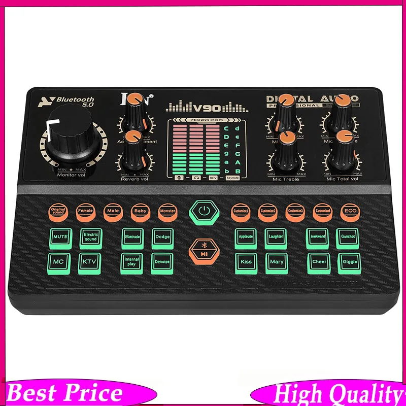 IRIN V90 Sound Card Voice Changer – Control Live Streaming Karaoke Recording Built‑in 3‑Band EQ Reverb with PC Mac iOS Android