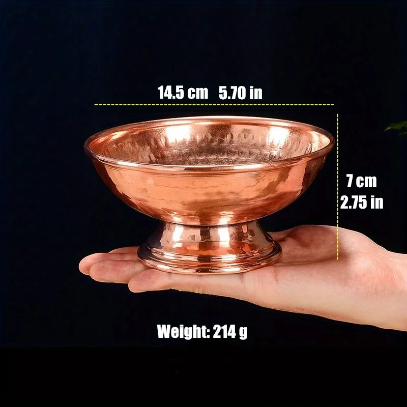 Tibetan Red Copper Bowl Fruit Dish Auspicious Buddhism Engraving Plate Altars Food Tray Desktop Indoor Home Decorative