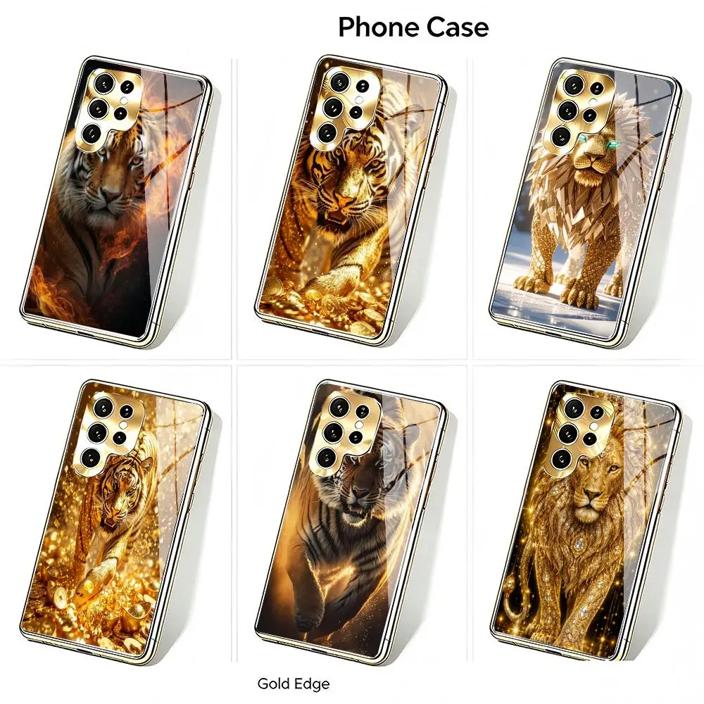 Luxury Golden  Lion Tiger Phone Case  for Samsung Galaxy S24/ S24 Ultra/ S25FE/S25 /S25 Ultra / S26/S26 Ultra/S26 Plus