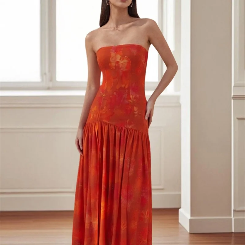 Vrouwen casual strapless jurk zomer bloemenprint hoge split backless jurk voor cocktail party strand streetwear