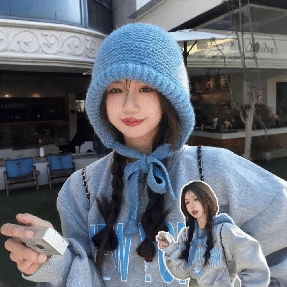 Casual Solid Color Knitted Woolen Hat Windproof Thickened Cover Head Cap Cold-proof Keep Warm Ear Protection Hat Winter