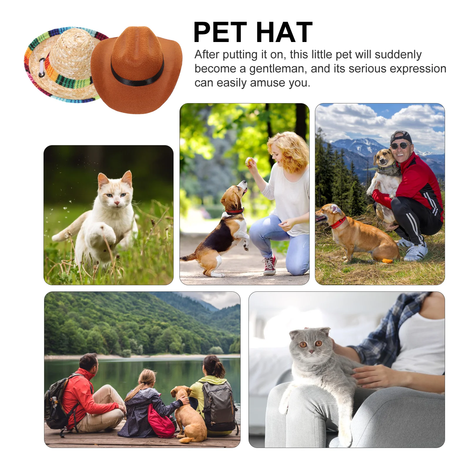 

2Pcs Cowboy Straw Hats Pet Dog Cat Hats Decorative Lovely Party Headwear Cute Dressing Accessories Cat Straw Hat