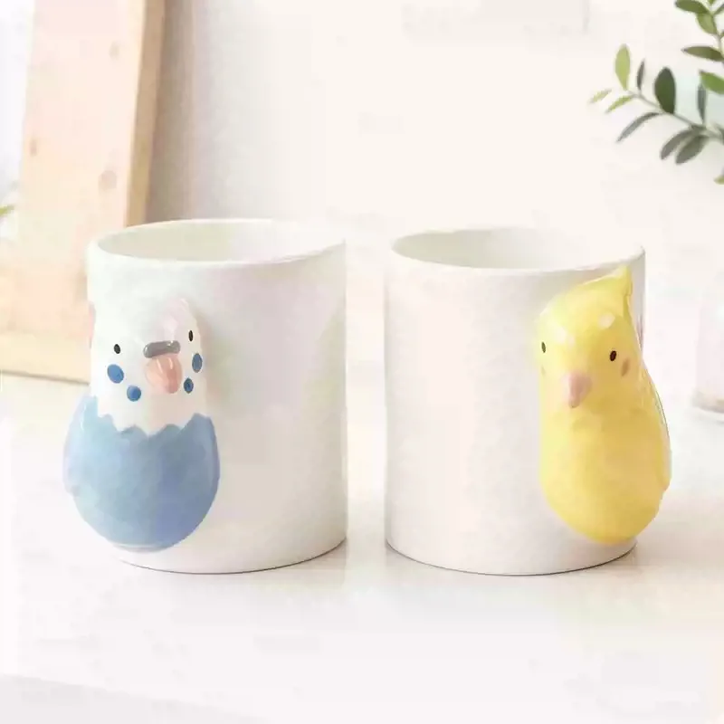 Cute Bird Couple Mug, Cartoon Cute Ceramic Coffee and Milk Cup, 3D Relief Cup, Holiday Gift, Table Decoration Gift