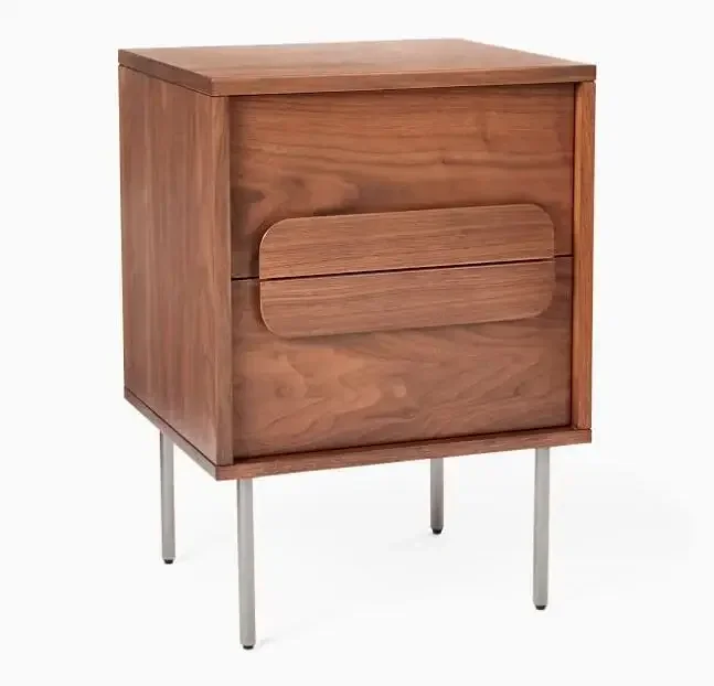 Wooden nightstand 2 drawers metal leg walnut bedside cabinet nightstand for bedroom