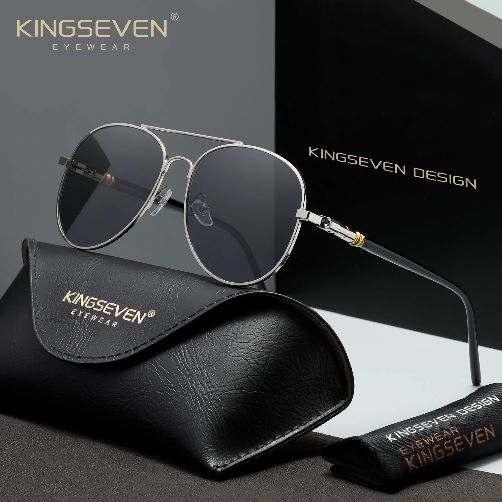 KINGSEVEN Große Piloten-Sonnenbrille für Herren, polarisiert, UV400, luxuriöse Retro-Fahrbrille, modische Brille für den Außenbereich, lässige Brille mit großen Rahmen