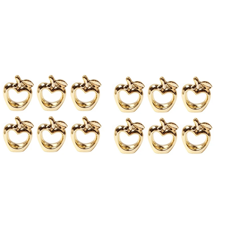 

12Pcs Apple Napkin Rings, Metal Plated Apple Vintage Napkin Ring Buckle Holder For Dining Table Decoration,(Gold)