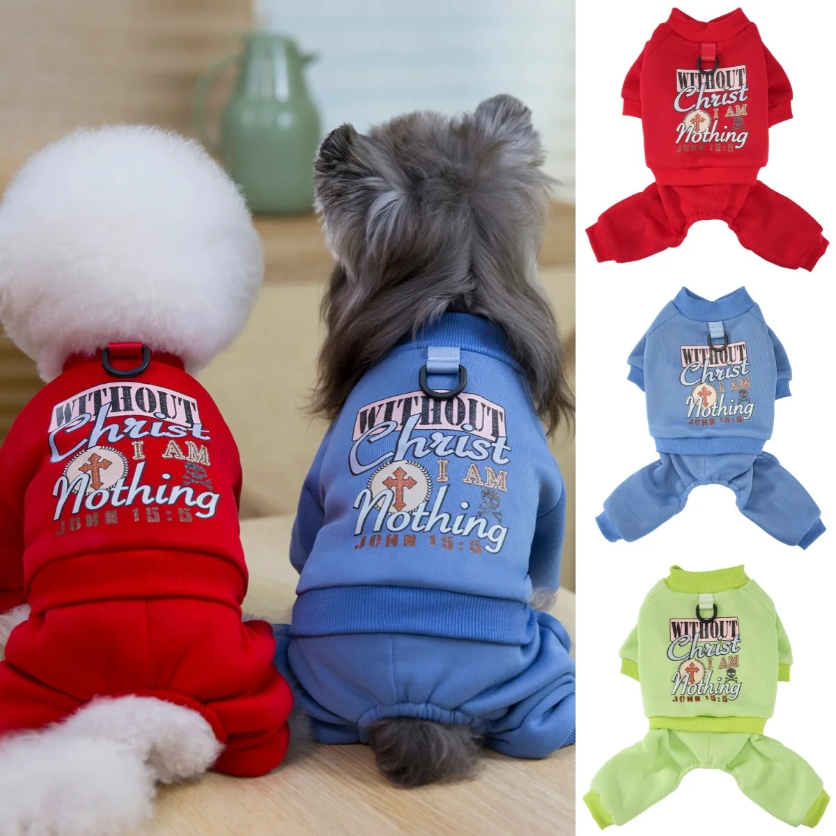 Graphic Print Dog Jumpsuit Four-Leg Pet Sweatshirt with Leash Ring, Casual Puppy Tracksuit Soft Dog Clothes for Small Dogs Cats