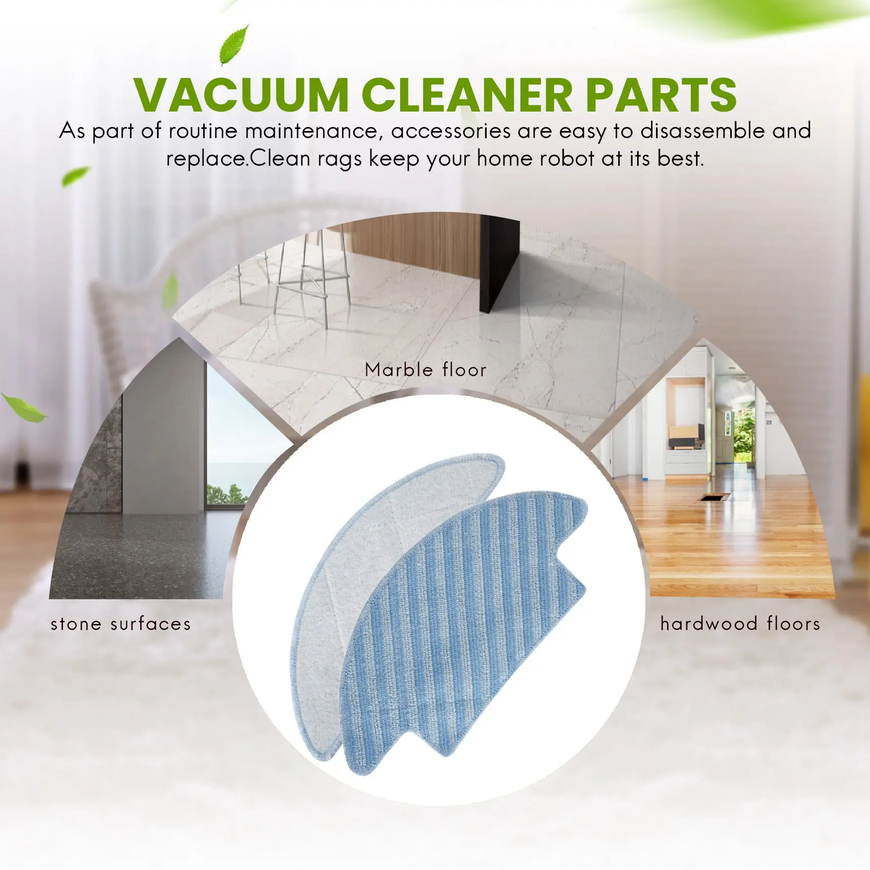 Accessoires de vadrouille pour aspirateur robot Lefant M210, vadrouille verrouillable, lavable et réutilisable, bain et eau, 2 pièces