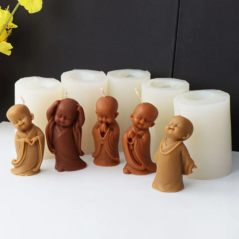 3D Smiling Monk Candle Silicone Mold Cute Buddha Monk Statue Plaster Candle Making Resin Mould Chocolate Baking Tool Decor Gifts